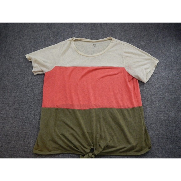 A.N.A. A New Approach Blouse Top Women's Size 0X Green Pink Colorblock Tie Front - Picture 1 of 8